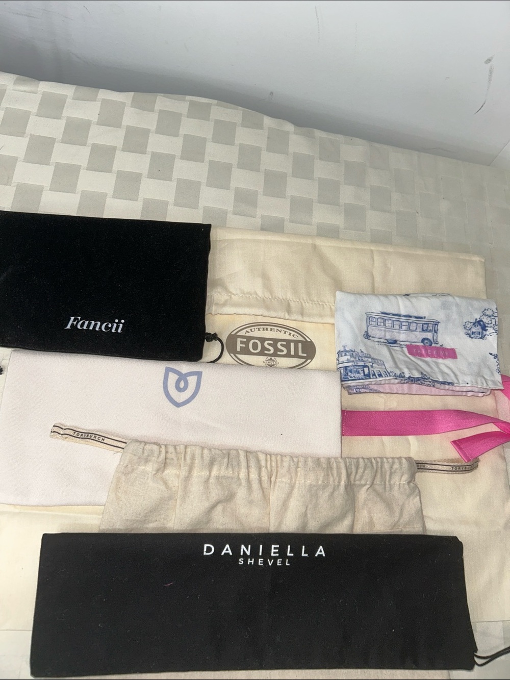 Fossil Cream Canvas Dust Bag with Assorted Branded Pouches